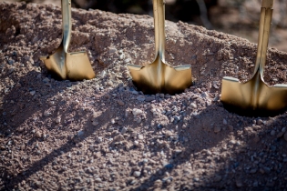 Golden shovels await Arizona dignitaries and Raytheon leaders at the groundbreaking for the new Aerospace Parkway in Tucson, Ariz.
